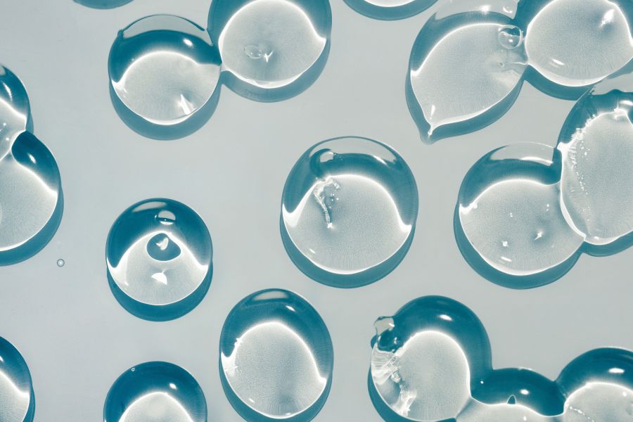 close up of gel droplets